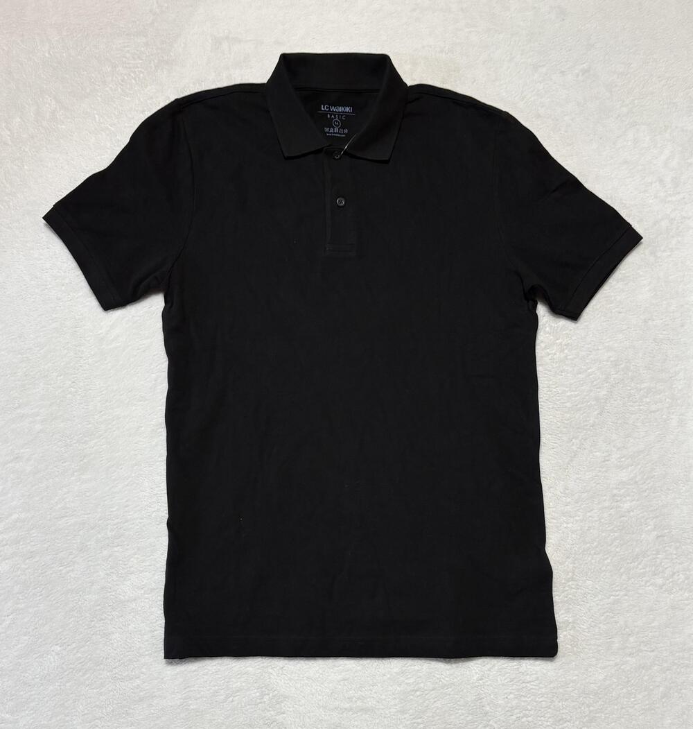 LC Waikiki Polo Shirt Mens Medium Black Basic Standard Fit 100% Cotton Casual
